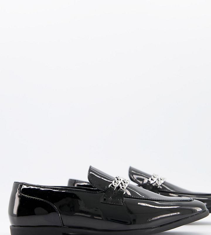 Asos Design Wide Fit Black Patent Loafer With Double Silver Chain Detail
