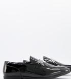 Asos Design Wide Fit Black Patent Loafer With Double Silver Chain Detail