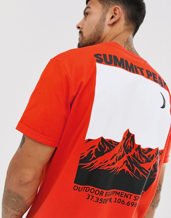 Asos Design Relaxed T-shirt With Roll Sleeve And Moutain Back Print-red