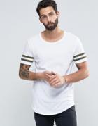 Only And Sons Longline T-shirt With Arm Stripes And Curved Hem - White
