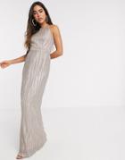Tfnc Bridesmaid Pleated Maxi Dress In Ecru Metallic-white