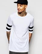 Asos Longline T-shirt With Cut And Sew Panels In Monochrome And Half Sleeves - White