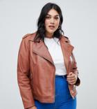 Barney's Originals Plus Leather Biker Jacket - Tan