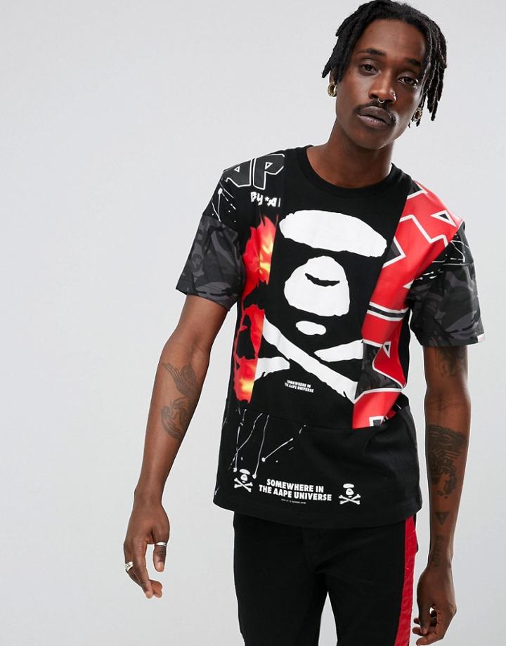 Aape By A Bathing Ape T-shirt With Camo Print Panel - Black