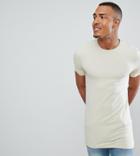 Asos Design Tall Longline Muscle Fit T-shirt With Crew Neck And Stretch In Beige - Beige