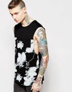 Asos Sleeveless T-shirt With Dropped Armhole And Floral Print - Black