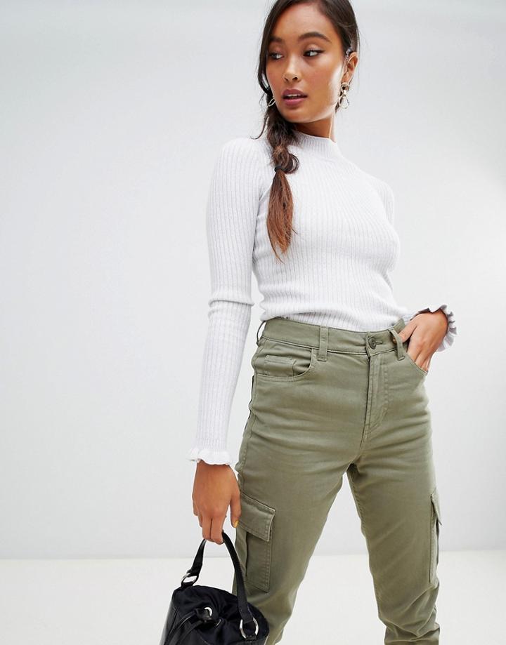 Miss Selfridge Ribbed Long Sleeve Top - Gray