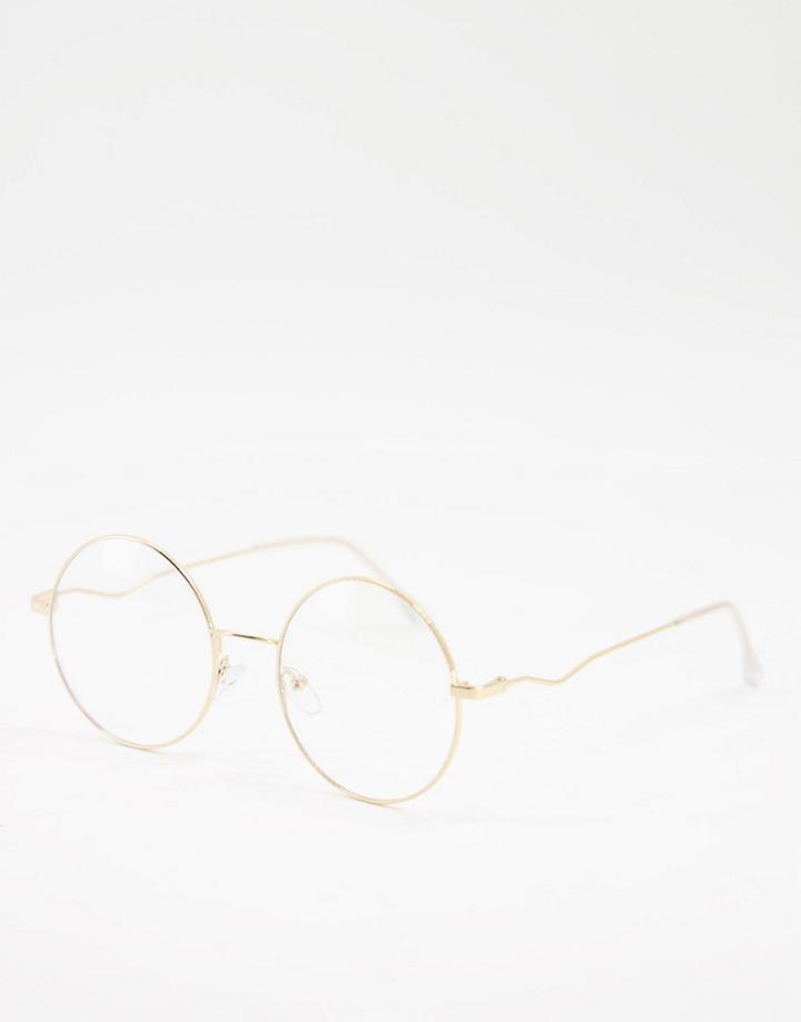 My Accessories Round Blue Light Glasses With Gold Wire Frame