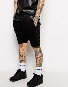 Asos Jersey Shorts In Drop Crotch Mid Length - Black