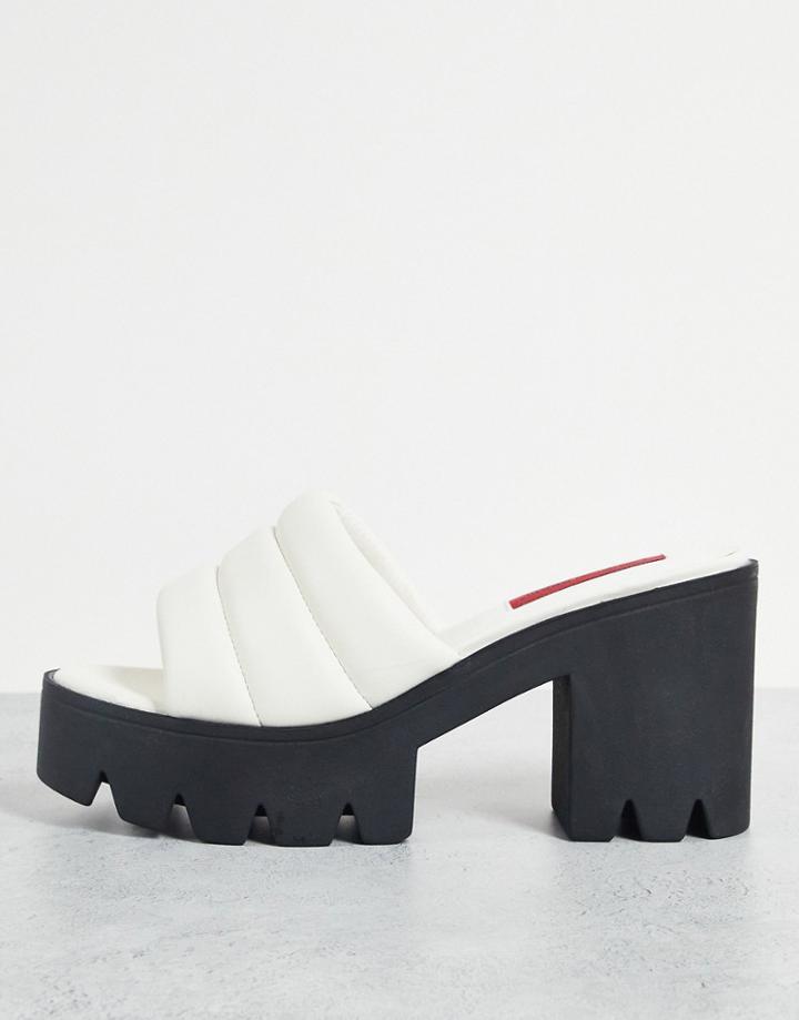 London Rebel 90s Platform Heeled Mules In White