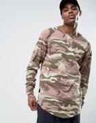 Cayler & Sons Longline Long Sleeve Tee In Camo With Distressing - Pink