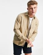 Polo Ralph Lauren Player Logo Zip Front Garment Dyed Oxford Overshirt Jacket In Tan-brown