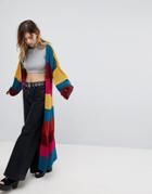 Rokoko Rainbow Stripe Maxi Chunky Knit Cardigan - Multi
