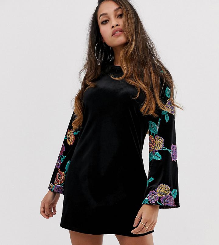 Asos Design Petite Velvet Sweat Dress With Puff Print - Multi