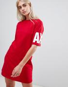 Armani Exchange T-shirt Dress With Shine Logo - Red