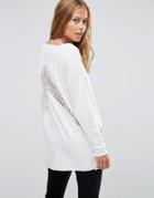 Asos Top With Lace Panels And Long Sleeve In Oversized Fit - Red