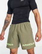 Under Armour Training Woven Graphic Shorts In Khaki-green