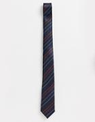 Asos Design Slim Tie Striped Tie In Navy - Navy