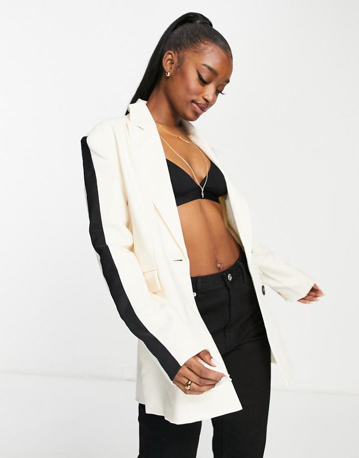 4th & Reckless Tailored Blazer In Cream And Black - Part Of A Set-white