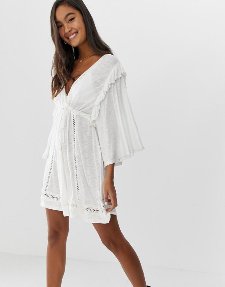 Asos Design Ladder Trim Mini Smock Dress - White