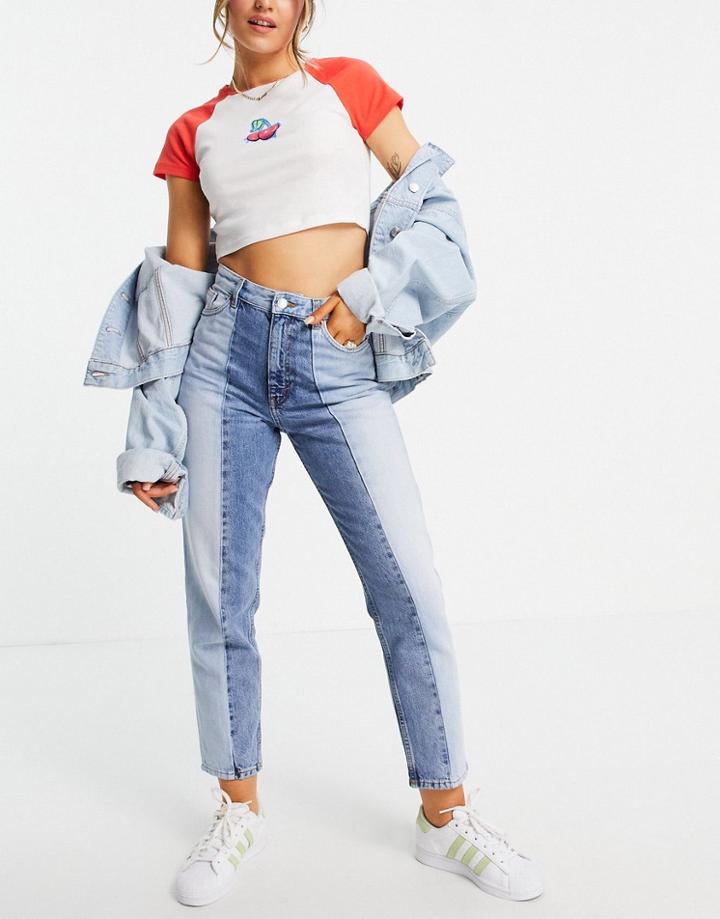 Monki Taiki Organic Cotton Straight Leg Jeans In Color Block - Part Of A Set-blues