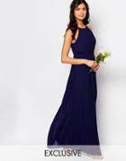 Tfnc Wedding High Neck Pleated Maxi Dress - Navy