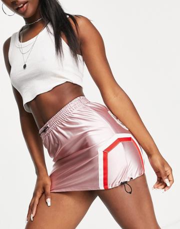Grimey Satin Mini Skirt With Toggle Tie & Logo Front - Part Of A Set-pink