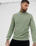 Asos Design Ribbed Sweatshirt In Khaki - Green