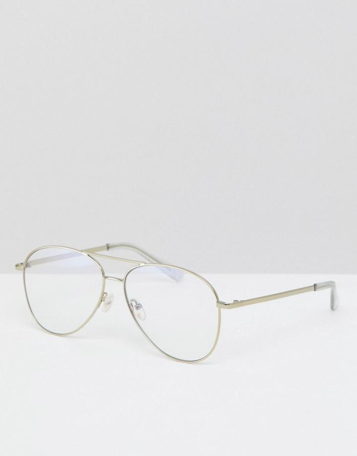 Quay Australia Still Standing Aviator Clear Lens Glasses In Gold - Gold