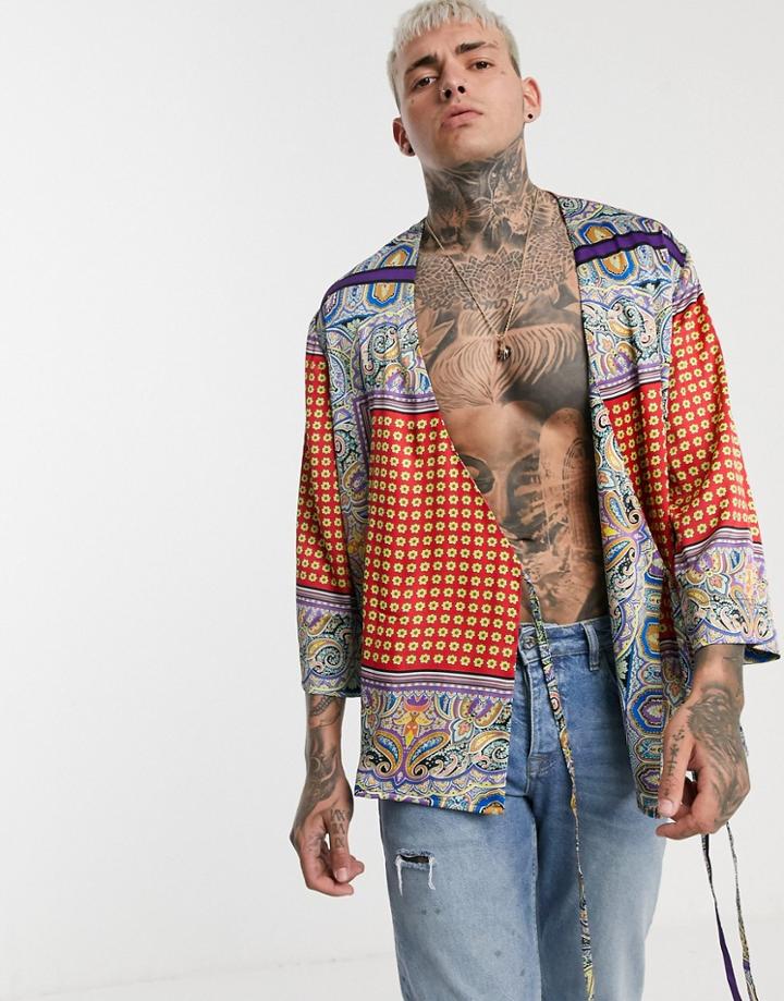 Asos Design Regular Wrap Kimono In Paisley - Orange