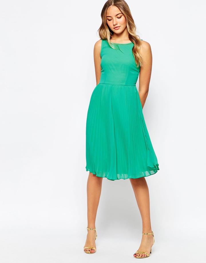 Traffic People Chiffon Bold Twirling Dress In Midi Length - Green