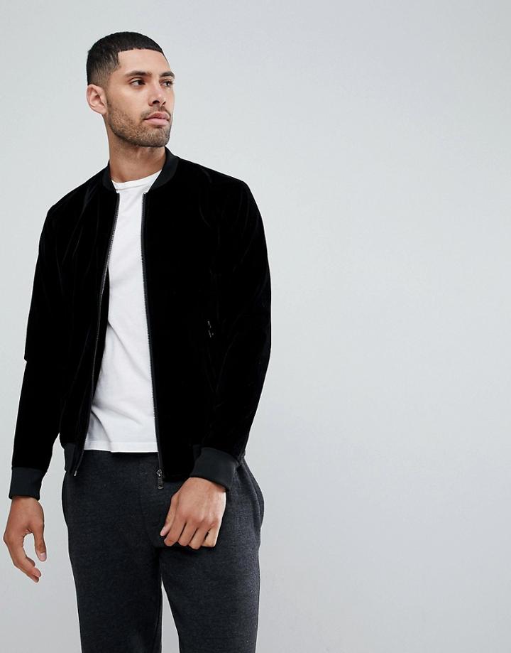 Brave Soul Velvet Black Bomber Jacket - Black
