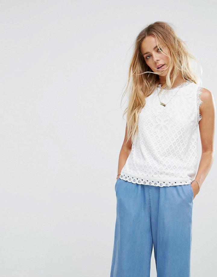 Vila Sleeveless Lace Top - White