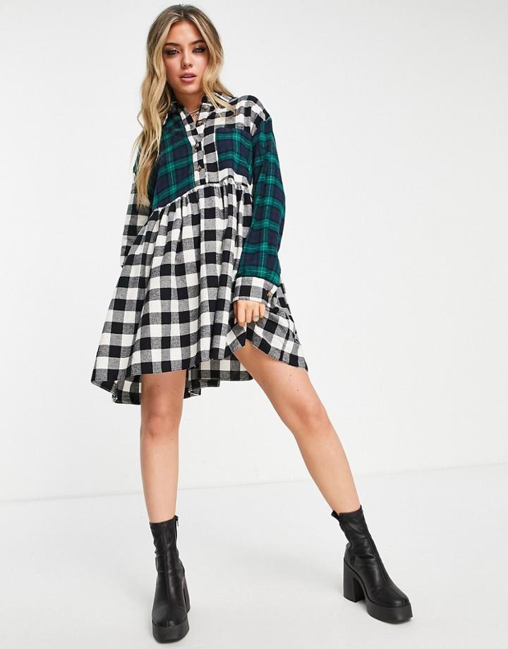 Topshop Mix And Match Check Mini Shirt Dress-multi