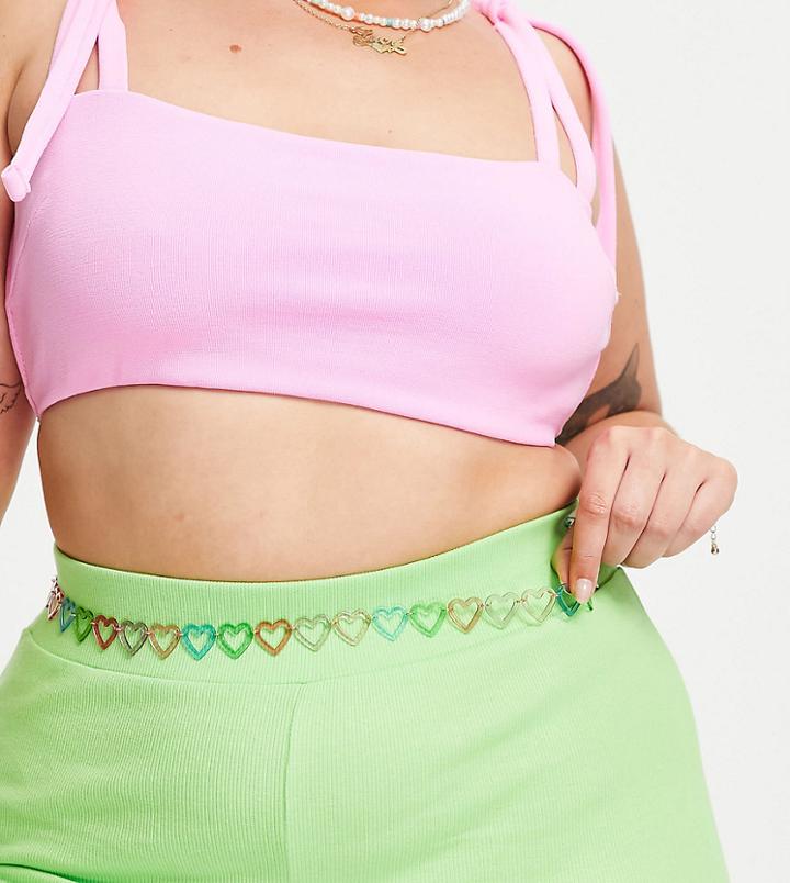 Asos Design Curve Multi Heart Chain Waist And Hip Belt In Gold