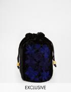 Reclaimed Vintage Blue Floral Cinch Pouch Bag - Black