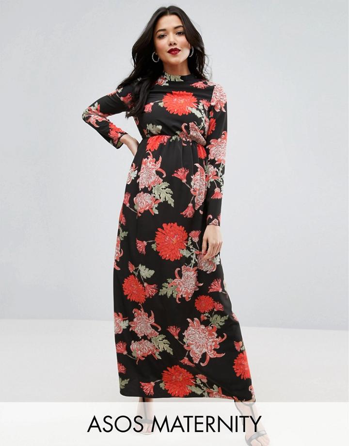Asos Maternity Maxi Dress With Long Sleeve In Floral Print - Multi