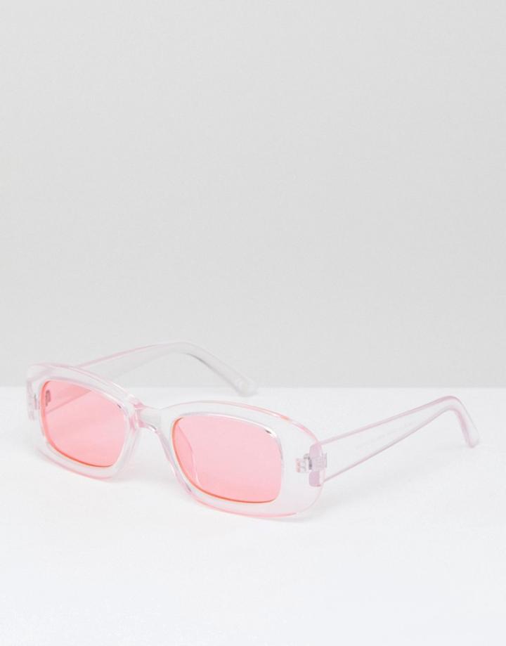 Asos Small Square 90s Fashion Sunglasses In Cyrstal Pink With Colored Pink Lens - Multi