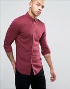 Asos Super Skinny Viscose Shirt In Burgundy - Red