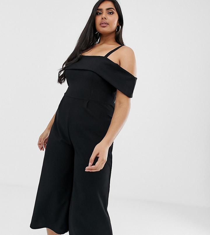 Koco & K Plus Bardot Cami Strap Jumpsuit In Black