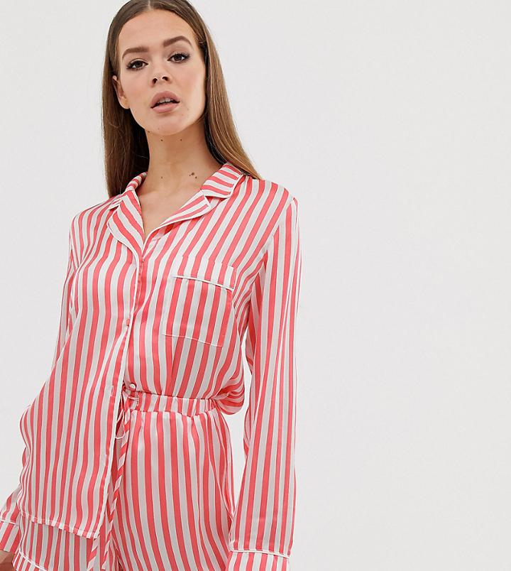 Missguided Long Sleeve Short Pyjama Set In Red Stripe - Red
