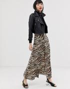 Asos Design Button Front Maxi Skirt In Tiger Print-multi