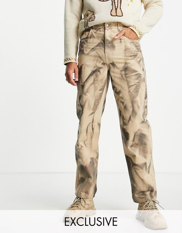 Reclaimed Vintage Inspired 90's Baggy Jean Grunge Tie Dye Wash-multi