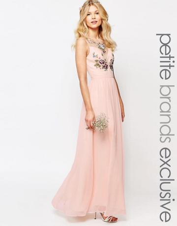 Chi-chi London Petite Floral Bust Maxi Dress With Thigh Split - Blush