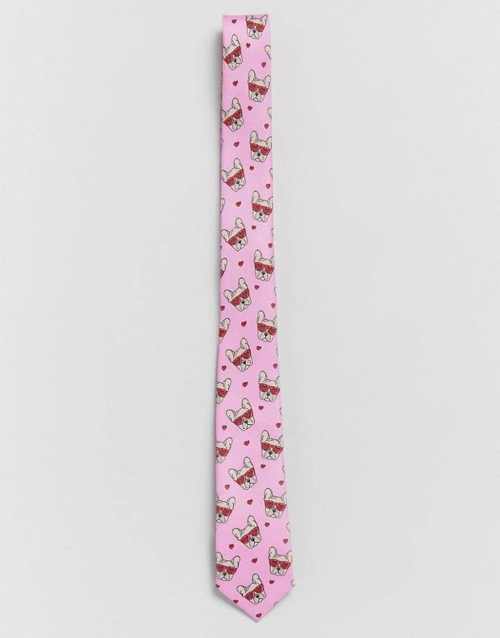 Asos Valentines Tie With Pug Print - Pink