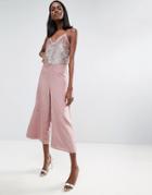Asos Sequin Jumpsuit With Raw Edge Detail And Culotte Leg - Pink