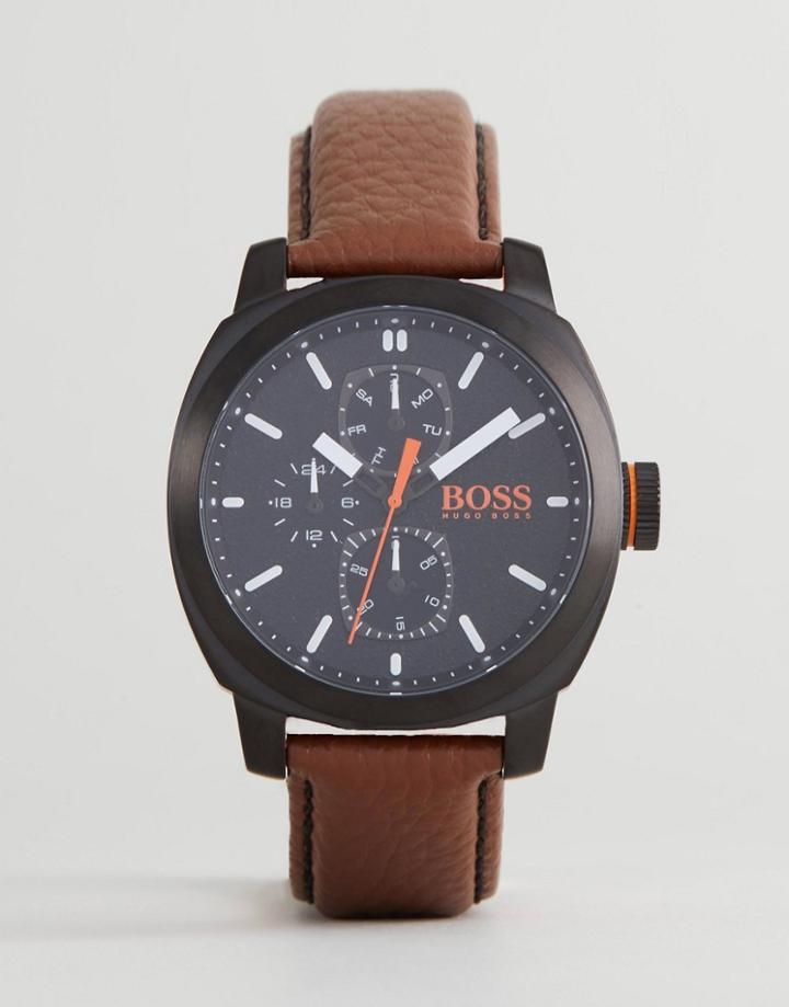 Boss Orange By Hugo Boss 1550028 Capetown Leather Watch In Brown - Brown