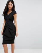 Closet London Pencil Dress With Ruched Front - Black