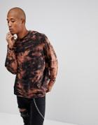 Asos Oversized Long Sleeve T-shirt With Bleach Wash In Rust - Orange