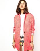 Essentiel Antwerp Superhero Coat In Waffle Jacquard - Pink Jacquard